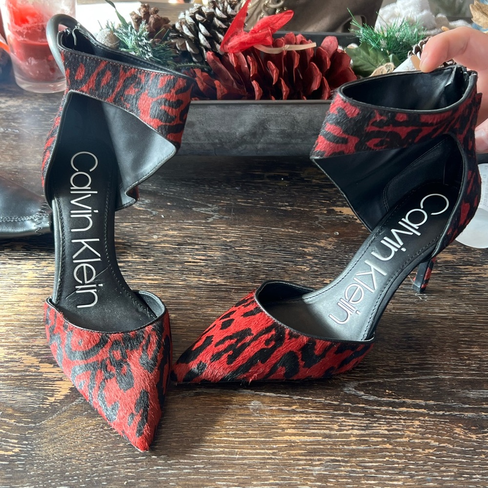 Calvin Klein Leopard Print Red and Black Heels